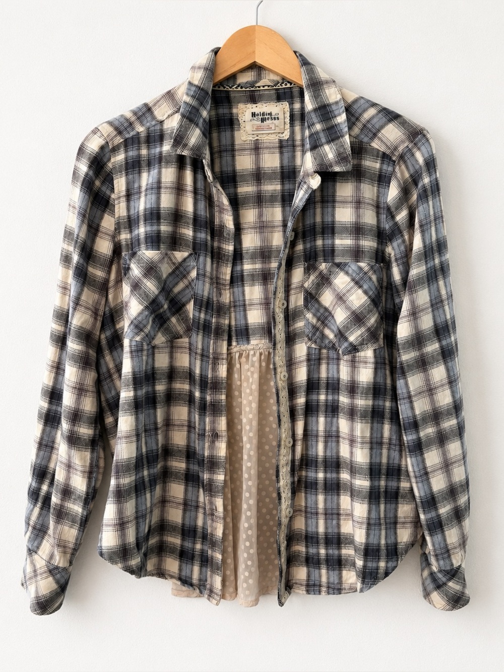 Anthropologie Holding Horses Willow Ridge Plaid Sheer Back Shirt Medium Boho